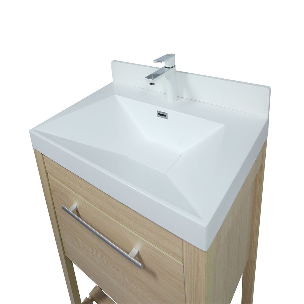 31.5" Single Sink Vanity In Neutral Finish With White Composite Granite Top