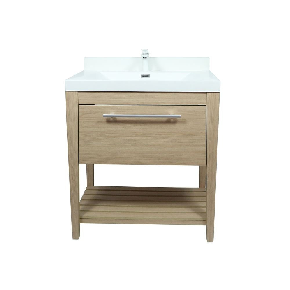 31.5" Single Sink Vanity In Neutral Finish With White Composite Granite Top