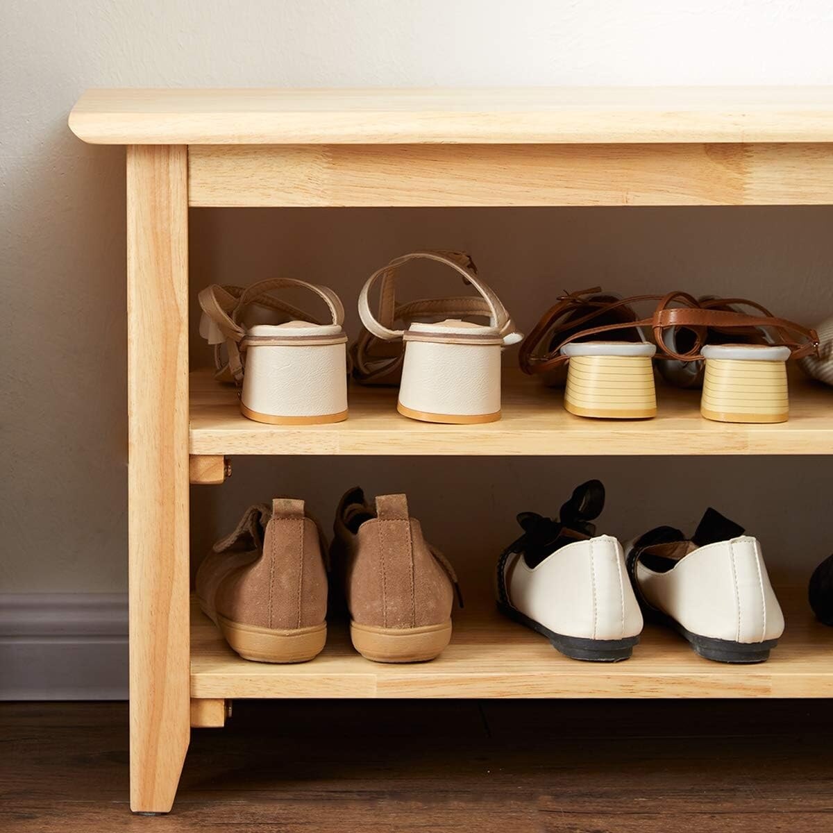 31.5" Storage Bench Wooden Shoe Bench Rustic Solid Wood Entryway Bench