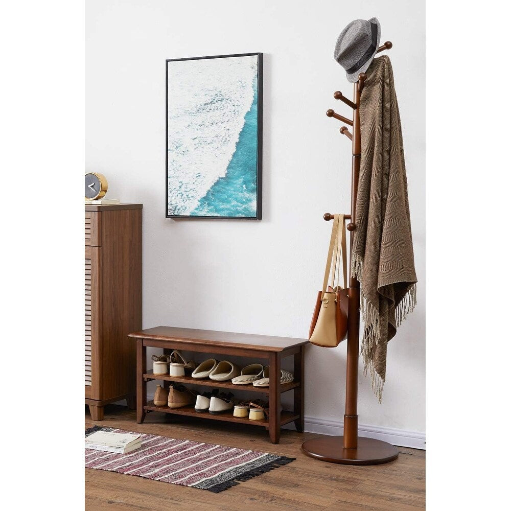 31.5" Storage Bench Wooden Shoe Bench Rustic Solid Wood Entryway Bench