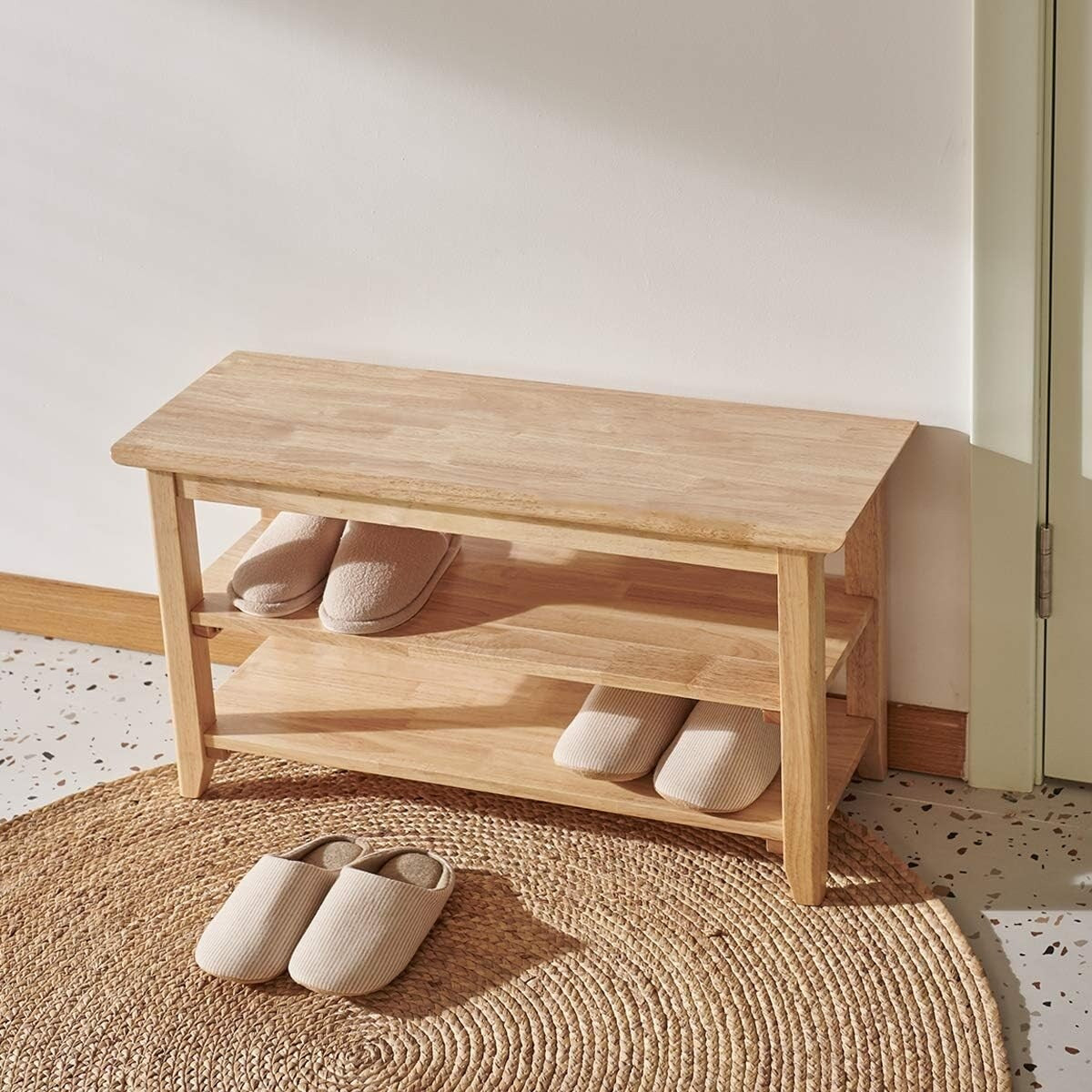 31.5" Storage Bench Wooden Shoe Bench Rustic Solid Wood Entryway Bench