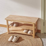 31.5" Storage Bench Wooden Shoe Bench Rustic Solid Wood Entryway Bench