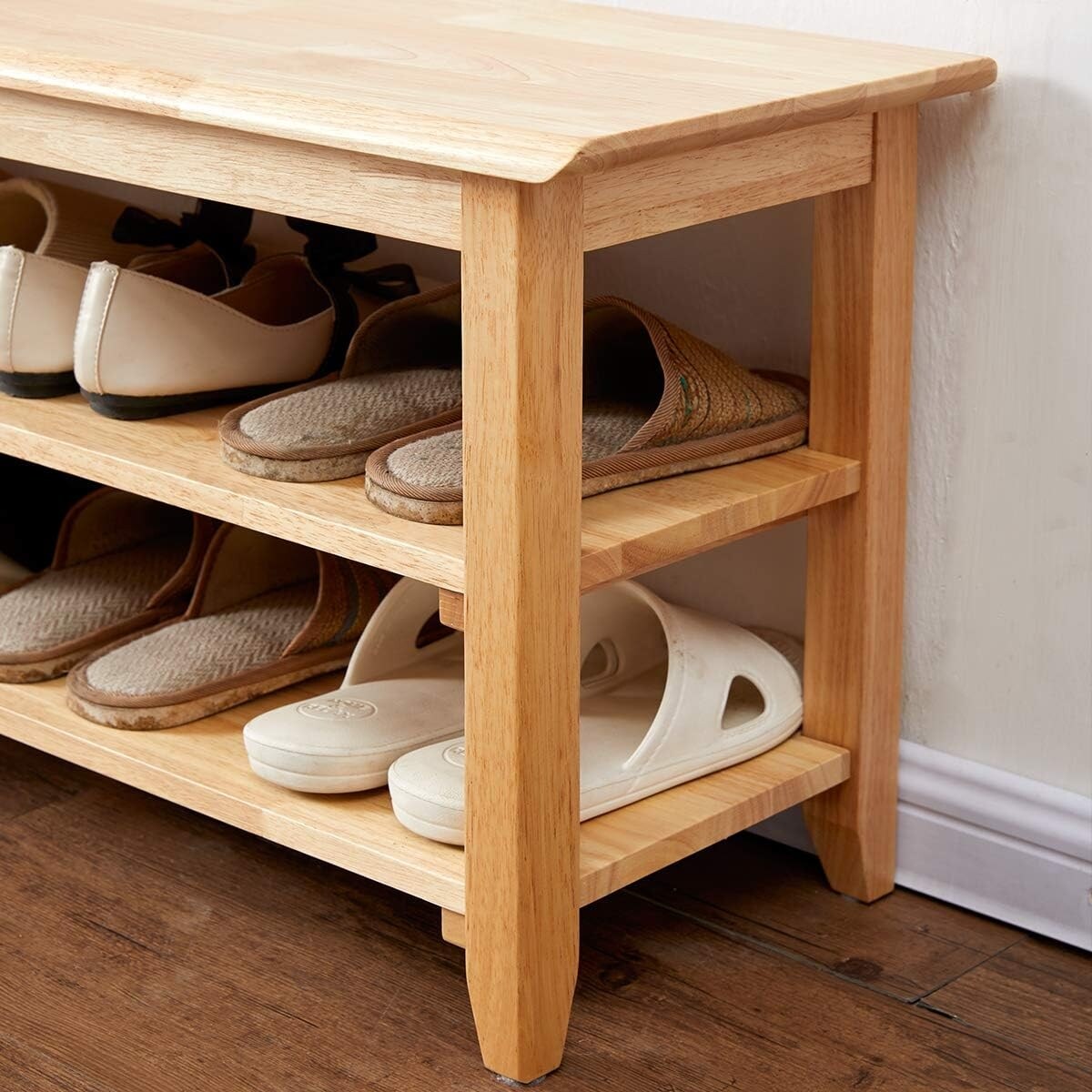 31.5" Storage Bench Wooden Shoe Bench Rustic Solid Wood Entryway Bench