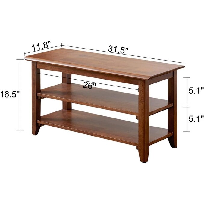 31.5" Storage Bench Wooden Shoe Bench Rustic Solid Wood Entryway Bench