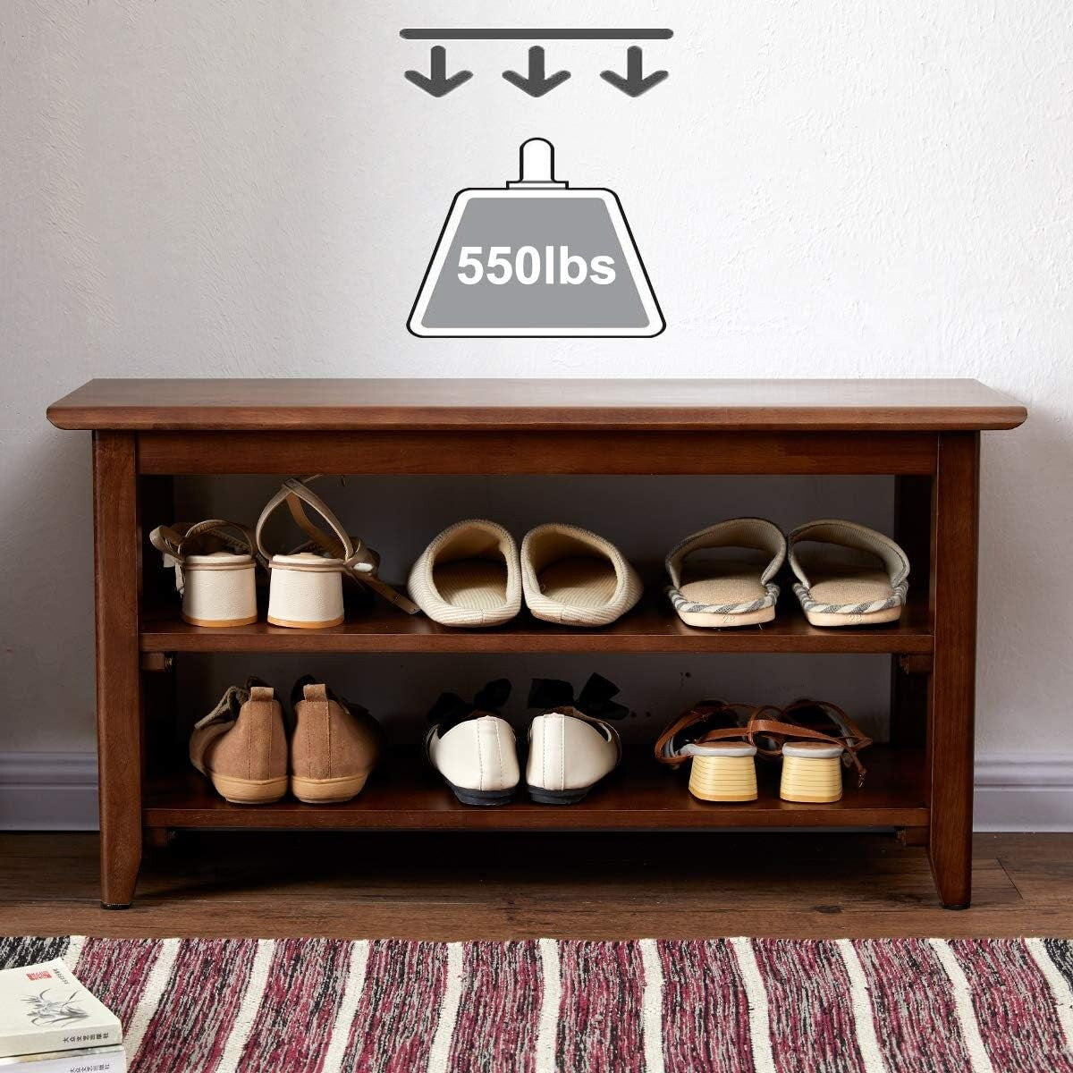 31.5" Storage Bench Wooden Shoe Bench Rustic Solid Wood Entryway Bench