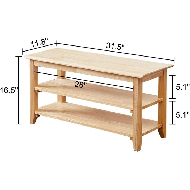 31.5" Storage Bench Wooden Shoe Bench Rustic Solid Wood Entryway Bench