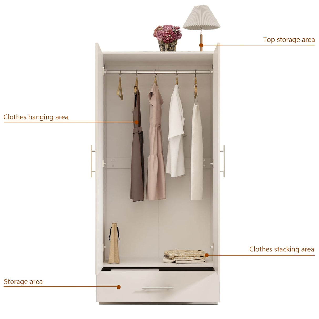 31.5"W x 66.9"H Wardrobe Armoire Cloest with Drawer In Black,White