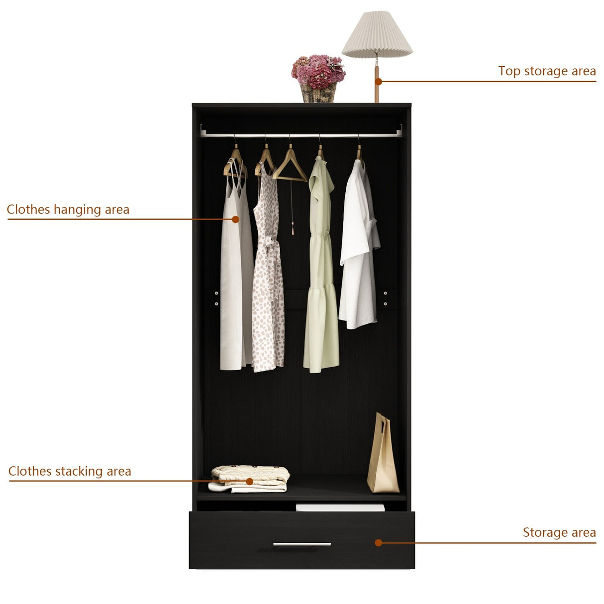 31.5"W x 66.9"H Wardrobe Armoire Cloest with Drawer In Black,White