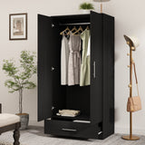 31.5"W x 66.9"H Wardrobe Armoire Cloest with Drawer In Black,White