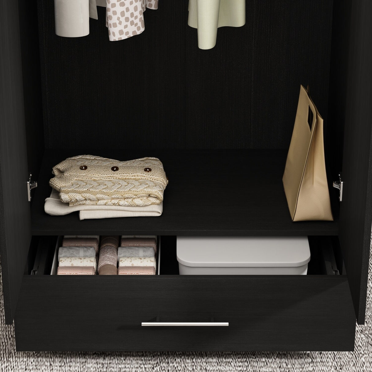 31.5"W x 66.9"H Wardrobe Armoire Cloest with Drawer In Black,White