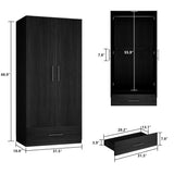 31.5"W x 66.9"H Wardrobe Armoire Cloest with Drawer In Black,White