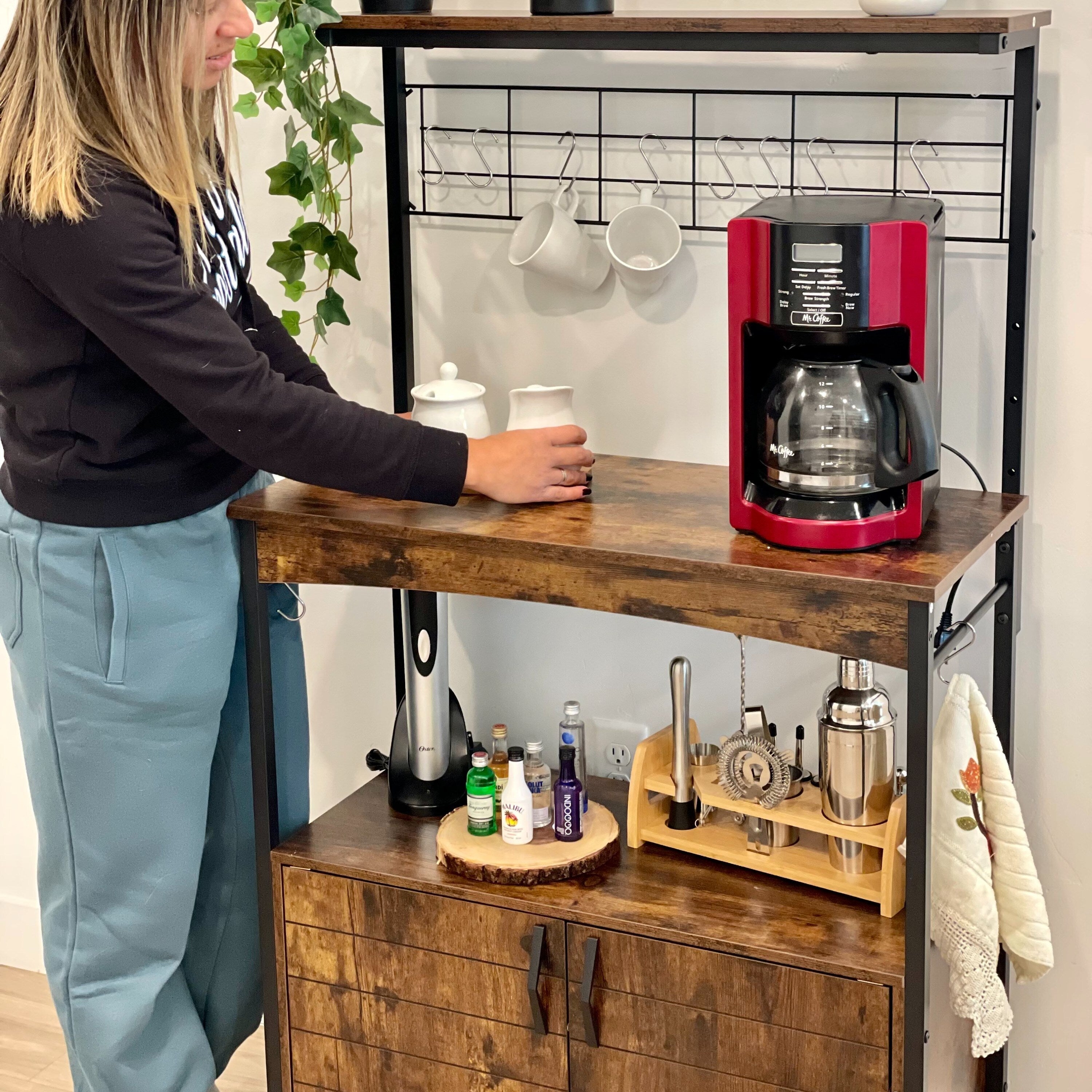 31.5 Microwave Stand with Storage Cabinet Height Adjustable Bakers Racks for Kitchen
