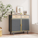 31.5'' W Credenzas and Sideboards, Buffet Cabinet with 2 Drawers and Cabinet, Made of Iron and Carbonized Bamboo