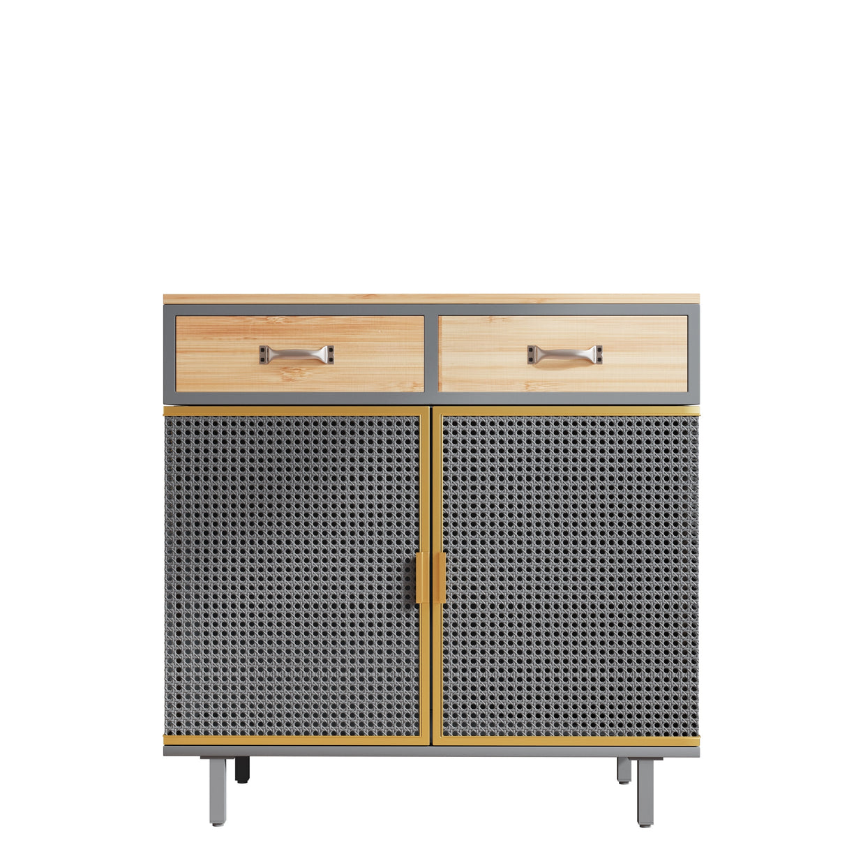 31.5'' W Credenzas and Sideboards, Buffet Cabinet with 2 Drawers and Cabinet, Made of Iron and Carbonized Bamboo