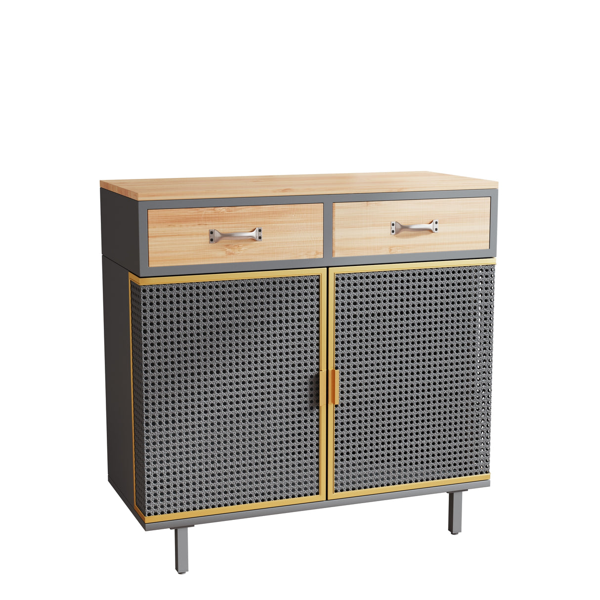 31.5'' W Credenzas and Sideboards, Buffet Cabinet with 2 Drawers and Cabinet, Made of Iron and Carbonized Bamboo