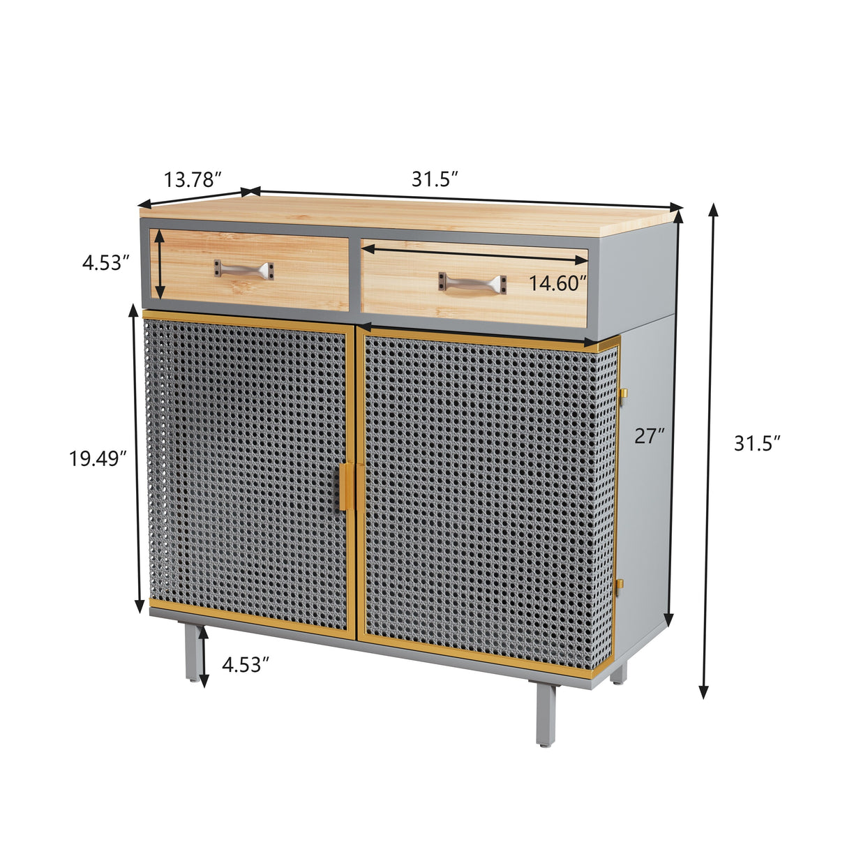 31.5'' W Credenzas and Sideboards, Buffet Cabinet with 2 Drawers and Cabinet, Made of Iron and Carbonized Bamboo