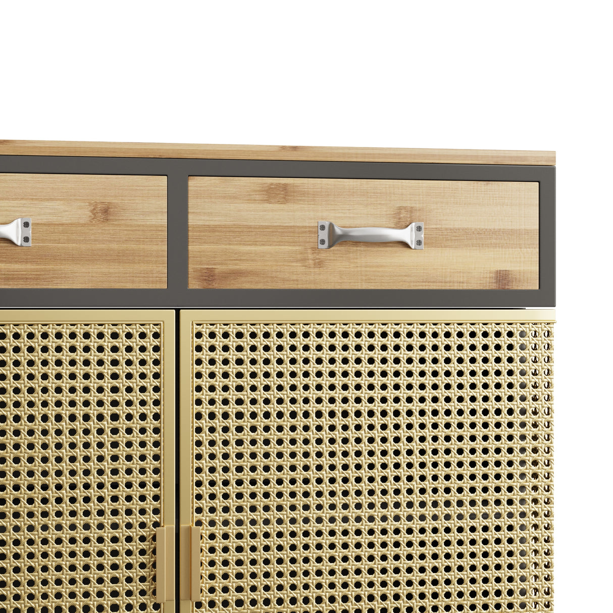 31.5'' W Credenzas and Sideboards, Buffet Cabinet with 2 Drawers and Cabinet, Made of Iron and Carbonized Bamboo