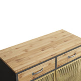 31.5'' W Credenzas and Sideboards, Buffet Cabinet with 2 Drawers and Cabinet, Made of Iron and Carbonized Bamboo