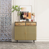 31.5'' W Credenzas and Sideboards, Buffet Cabinet with 2 Drawers and Cabinet, Made of Iron and Carbonized Bamboo