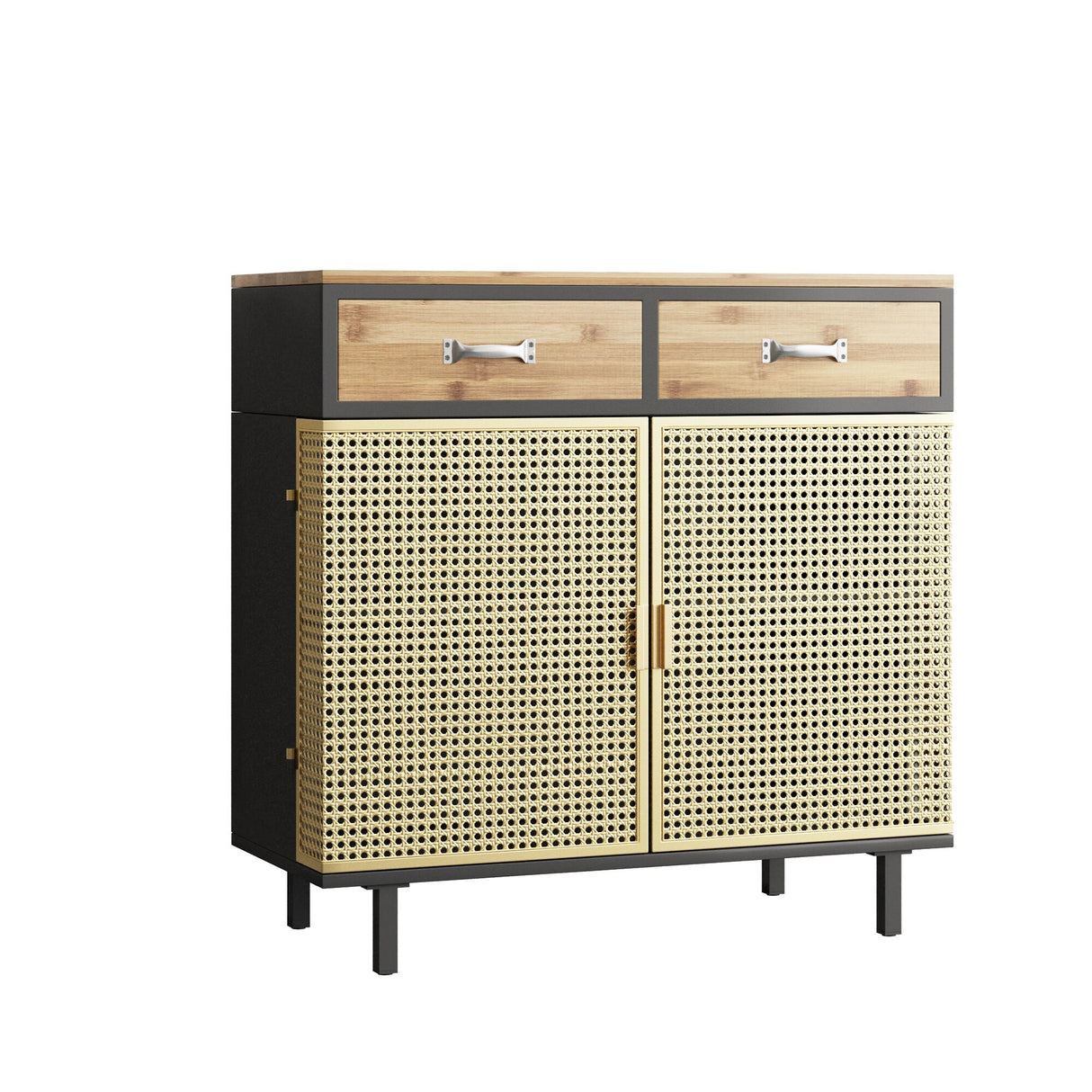 31.5'' W Credenzas and Sideboards, Buffet Cabinet with 2 Drawers and Cabinet, Made of Iron and Carbonized Bamboo