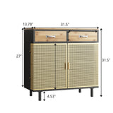 31.5'' W Credenzas and Sideboards, Buffet Cabinet with 2 Drawers and Cabinet, Made of Iron and Carbonized Bamboo