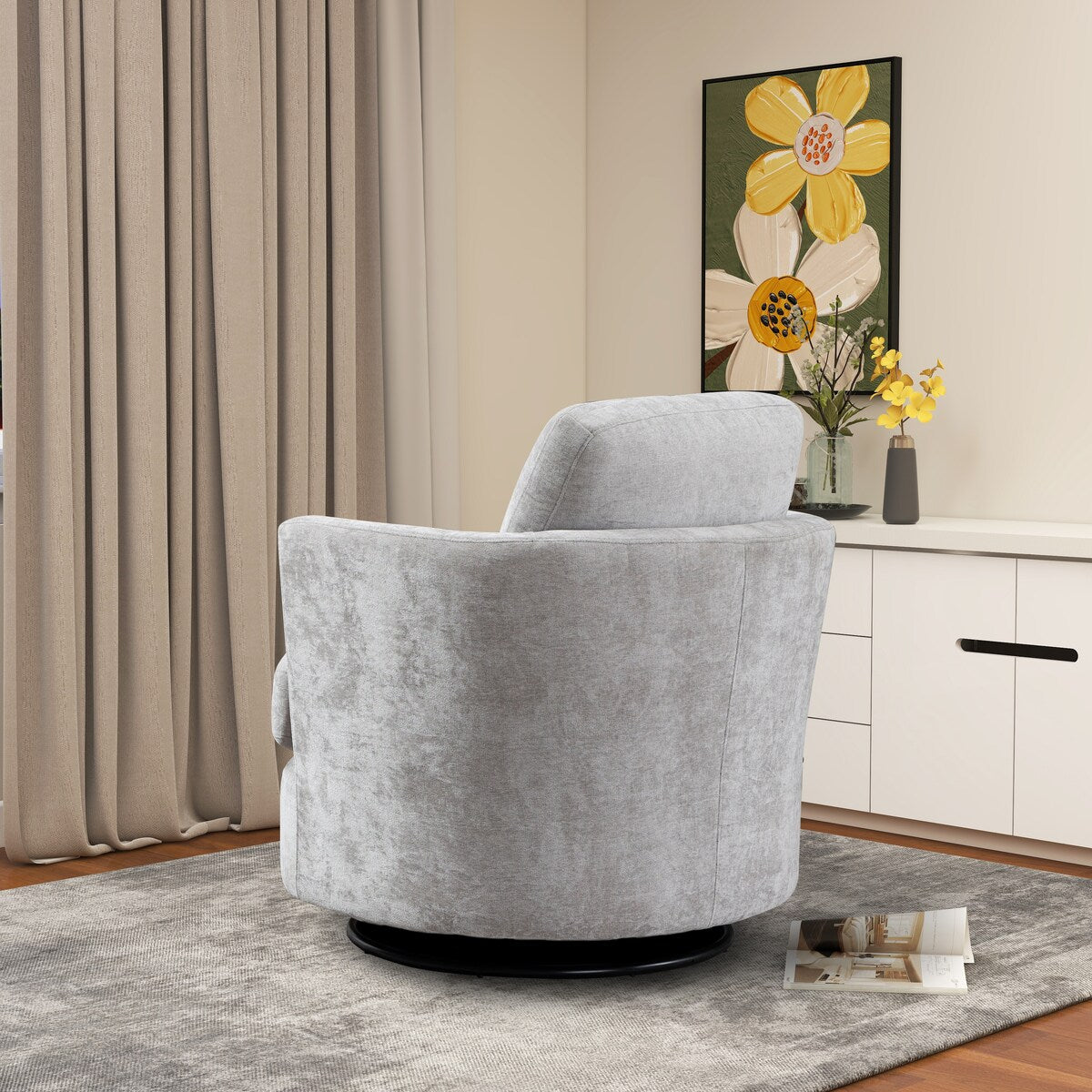 31.9"W Chenille Swivel Accent Barrel Chair, 360 Degree Leisure Arm Chair