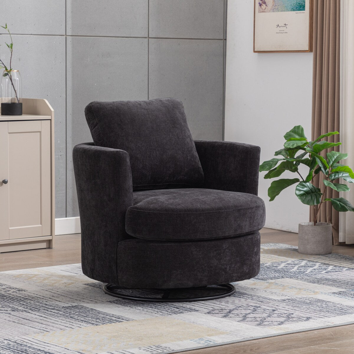 31.9"W Chenille Swivel Accent Barrel Chair, 360 Degree Leisure Arm Chair