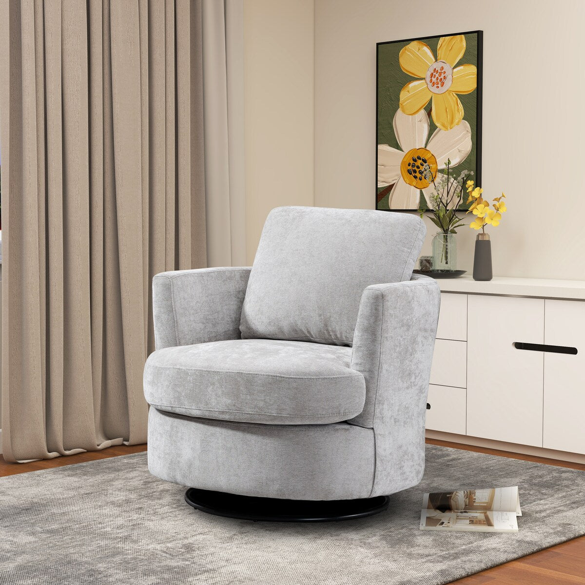 31.9"W Chenille Swivel Accent Barrel Chair, 360 Degree Leisure Arm Chair