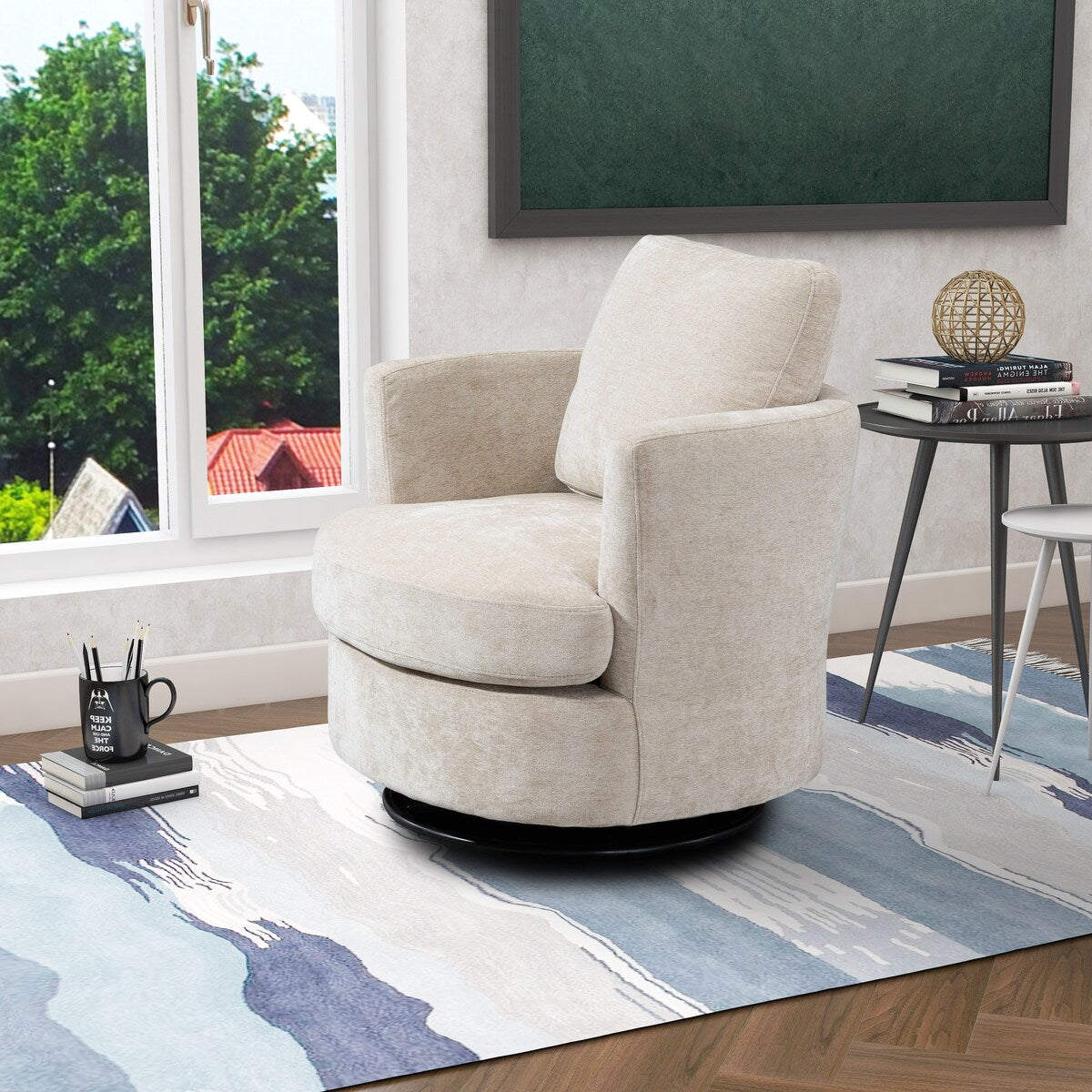 31.9"W Chenille Swivel Accent Barrel Chair, 360 Degree Leisure Arm Chair