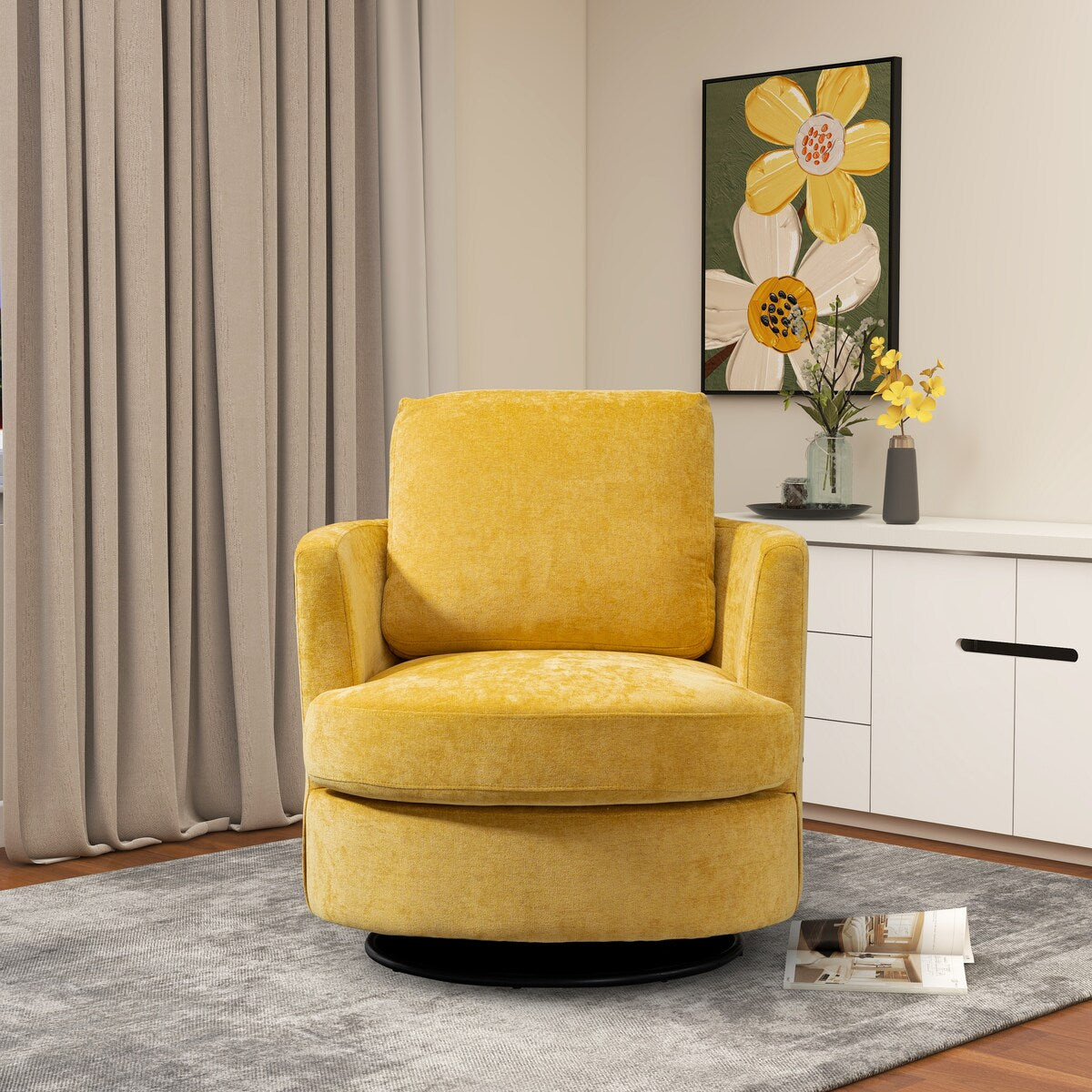 31.9"W Chenille Swivel Accent Barrel Chair, 360 Degree Leisure Arm Chair