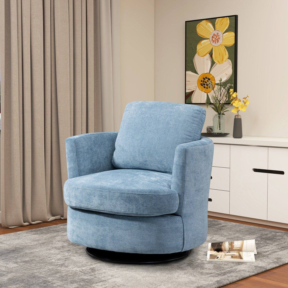 31.9"W Chenille Swivel Accent Barrel Chair, 360 Degree Leisure Arm Chair