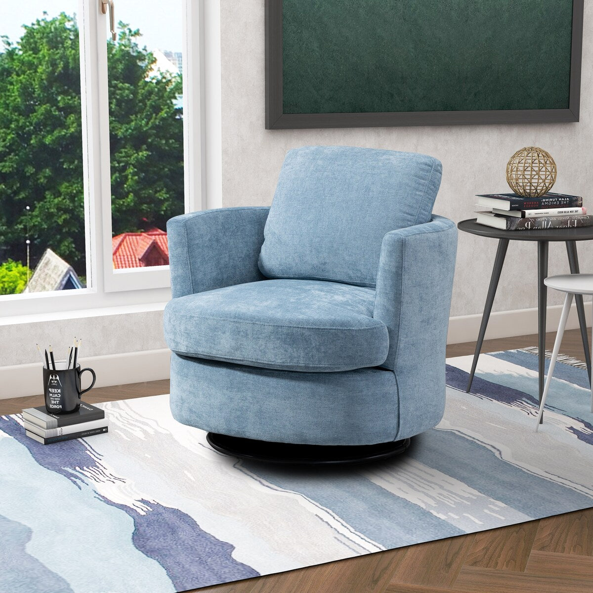 31.9"W Chenille Swivel Accent Barrel Chair, 360 Degree Leisure Arm Chair