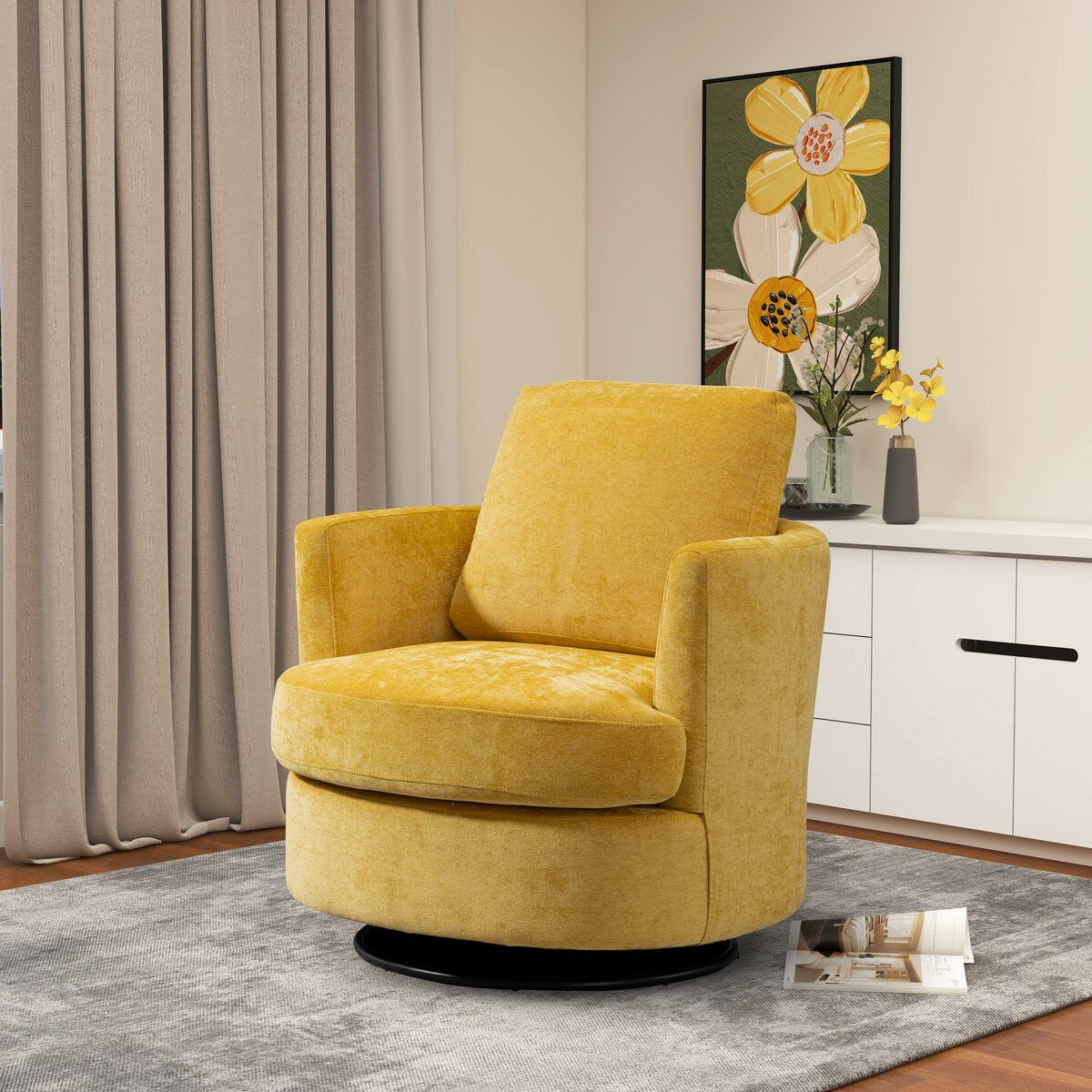 31.9"W Chenille Swivel Accent Barrel Chair, 360 Degree Leisure Arm Chair
