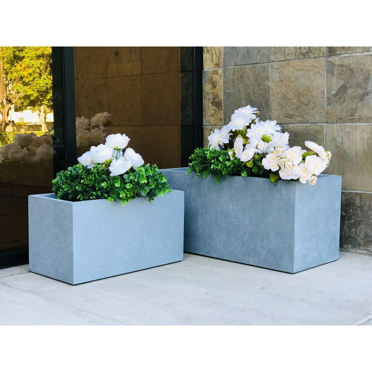31"L Rectangular Slate Gray Concrete/Fiberglass Indoor Outdoor Modern Planter - 31"L x 15"L x 15"L