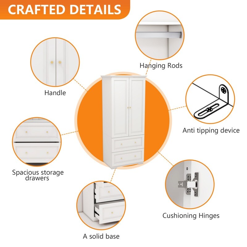 31"W Wardrobe with drawers and 2 doors,Closet Wardrobe,Armoire Wardrobe Closet with Hanging Rod