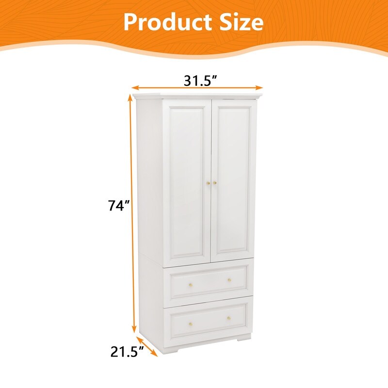 31"W Wardrobe with drawers and 2 doors,Closet Wardrobe,Armoire Wardrobe Closet with Hanging Rod