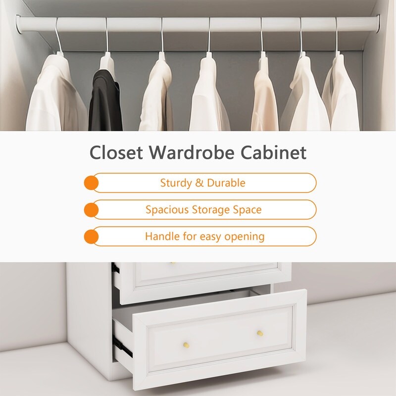 31"W Wardrobe with drawers and 2 doors,Closet Wardrobe,Armoire Wardrobe Closet with Hanging Rod
