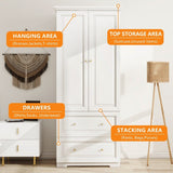 31"W Wardrobe with drawers and 2 doors,Closet Wardrobe,Armoire Wardrobe Closet with Hanging Rod