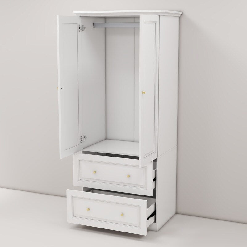 31"W Wardrobe with drawers and 2 doors,Closet Wardrobe,Armoire Wardrobe Closet with Hanging Rod