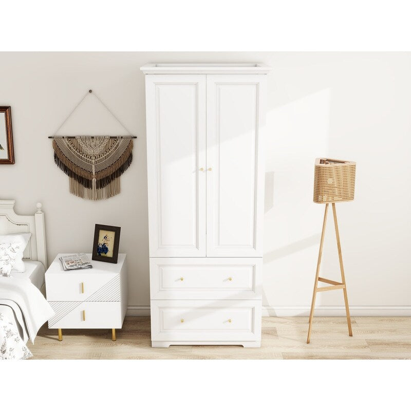 31"W Wardrobe with drawers and 2 doors,Closet Wardrobe,Armoire Wardrobe Closet with Hanging Rod
