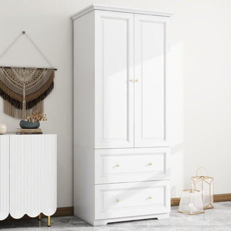 31"W Wardrobe with drawers and 2 doors,Closet Wardrobe,Armoire Wardrobe Closet with Hanging Rod