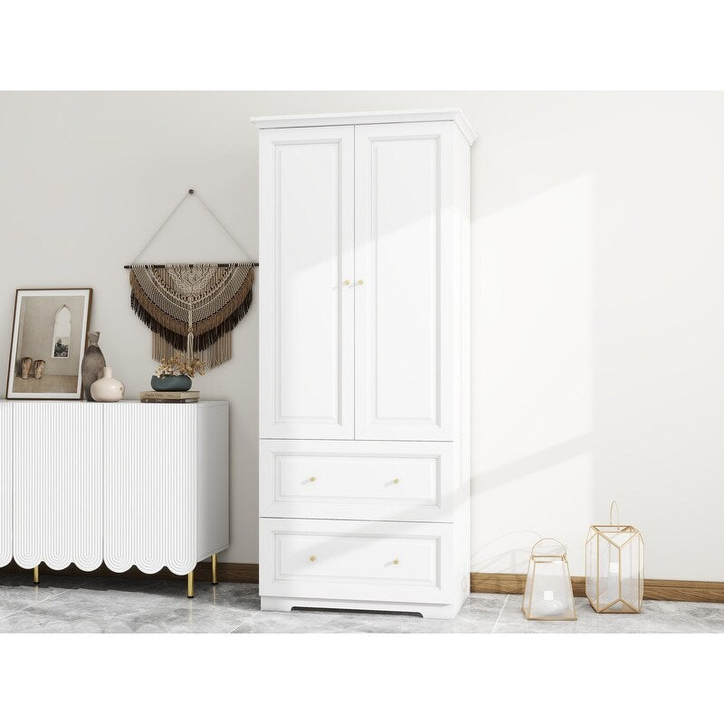 31"W Wardrobe with drawers and 2 doors,Closet Wardrobe,Armoire Wardrobe Closet with Hanging Rod