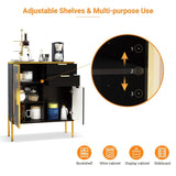 31"w Side Cabinet With Doors And Drawer, Black Corrugated Sideboard, Storage Cabinets