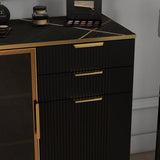 31"w Side Cabinet With Doors And Drawer, Black Corrugated Sideboard, Storage Cabinets