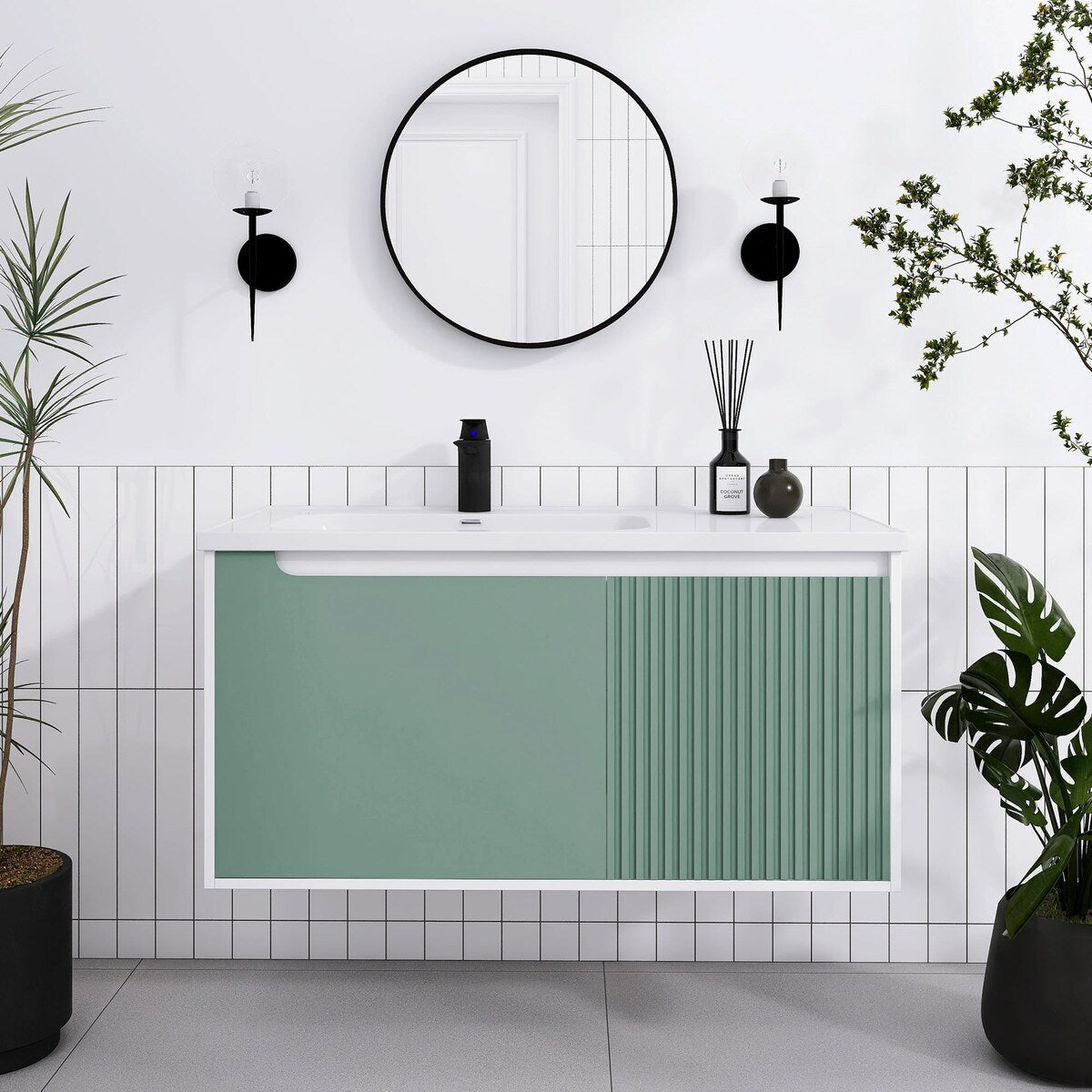 32/36/40 inch Wall Mounted Bathroom Vanity Set in Mint Green with Integrated Ceramic Sink