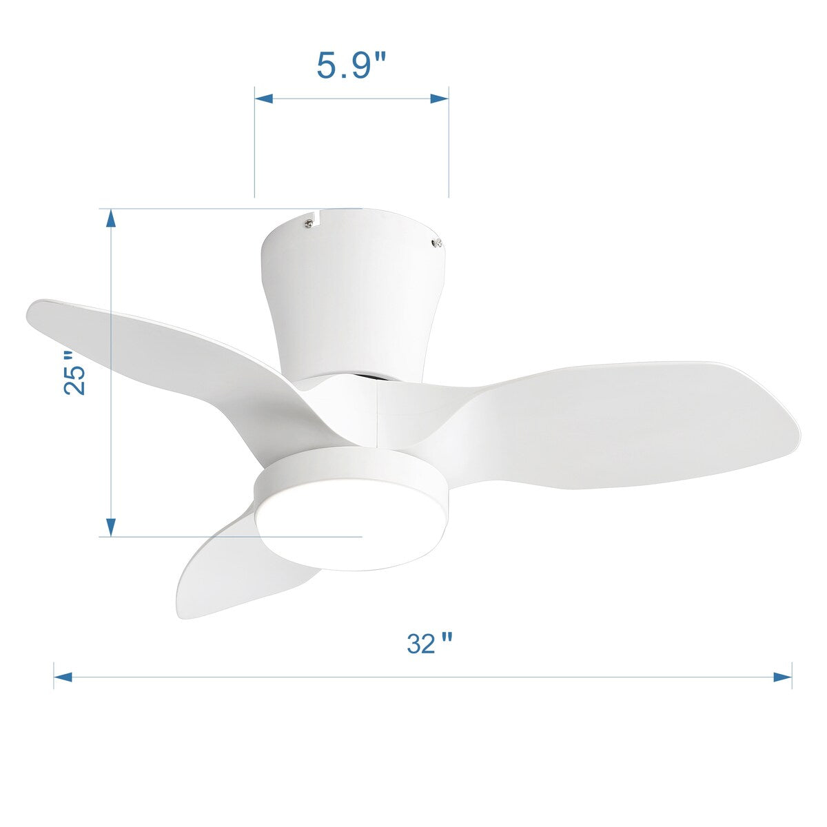 32 Inch Flush Mount LED Ceiling Fan with Lights Remote(3-Blade)