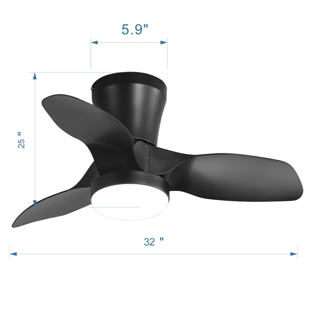 32 Inch Flush Mount LED Ceiling Fan with Lights Remote(3-Blade)
