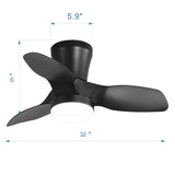 32 Inch Flush Mount LED Ceiling Fan with Lights Remote(3-Blade)
