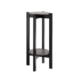 32 Inch Modern Plant Stand with Two Round Shelves, Distressed Gray, Black