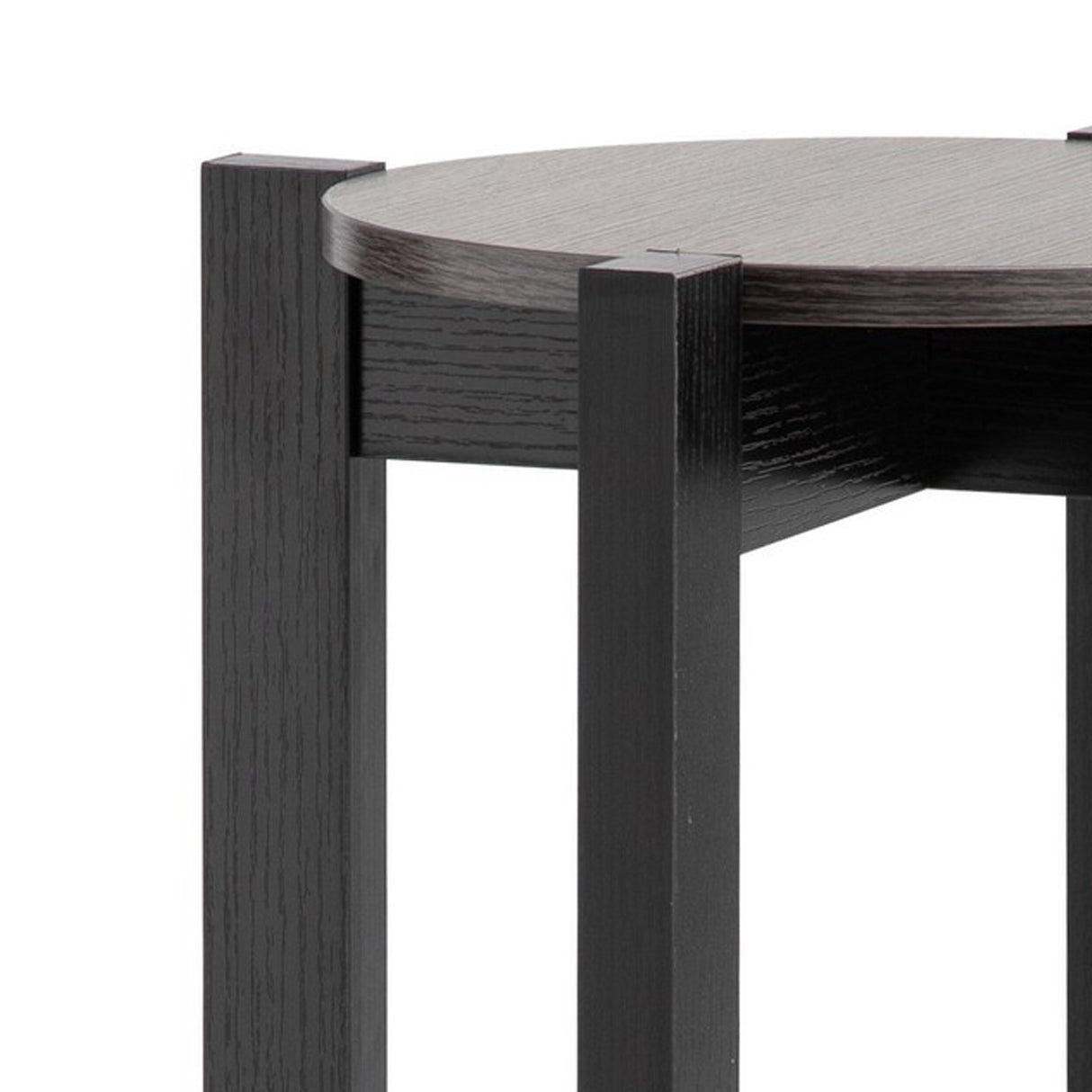 32 Inch Modern Plant Stand with Two Round Shelves, Distressed Gray, Black